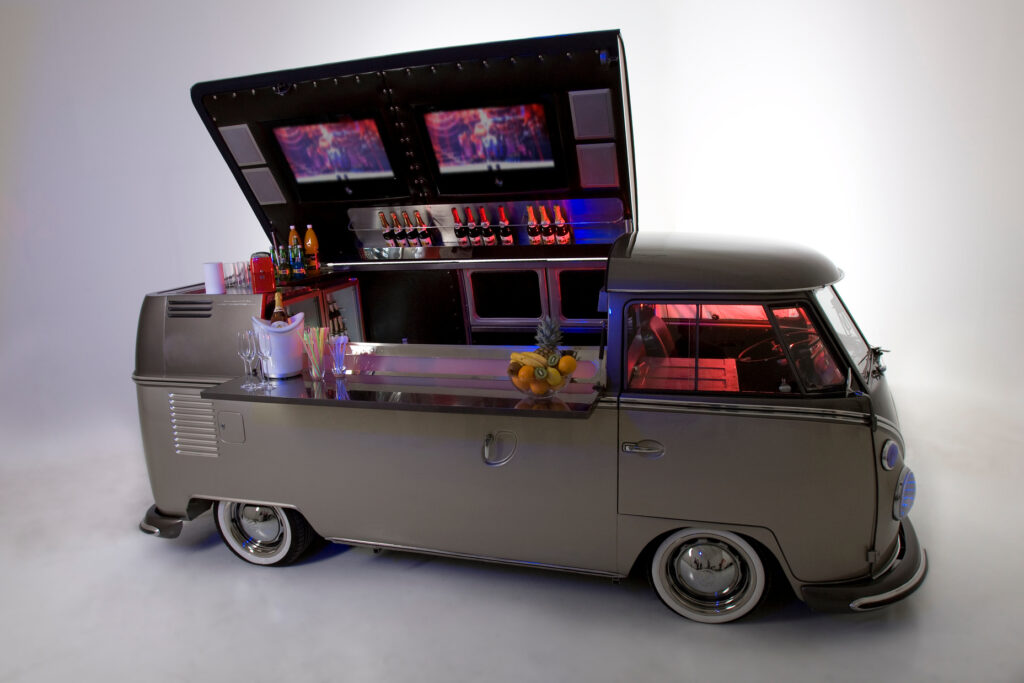Vintage vehicle converted into The LiquiNeers Celine mobile bar.