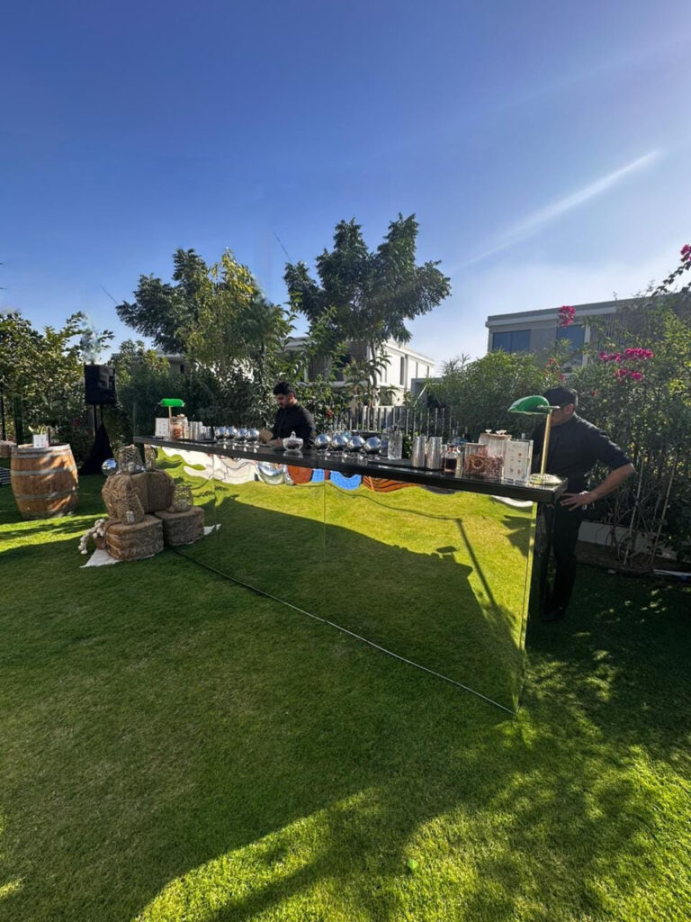 Reflective Denver mobile bar installed at an event.