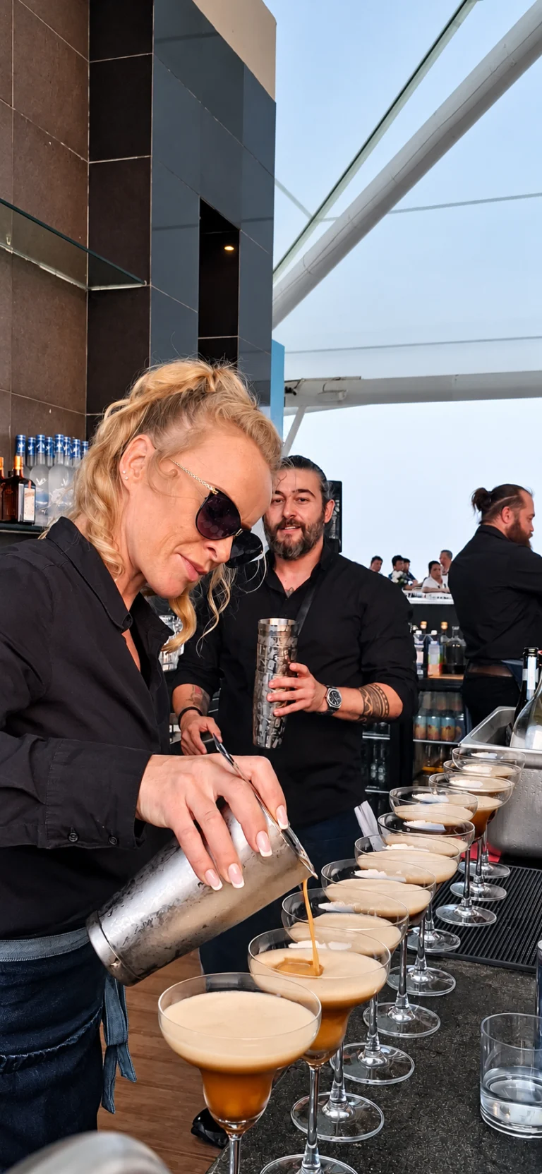 The LiquiNeers mixologists providing beverage service at an Abu Dhabi Grand Prix hospitality event