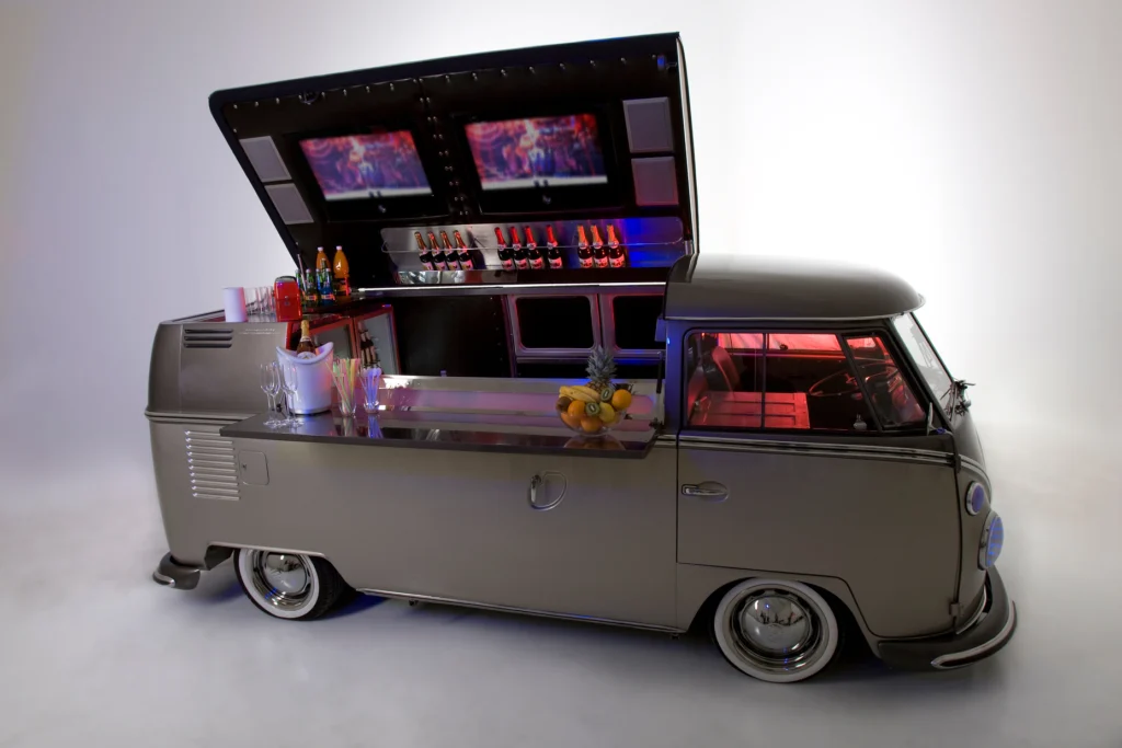 Vintage vehicle converted into The LiquiNeers Celine mobile bar.